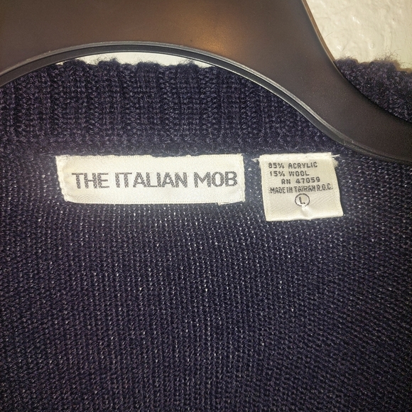Italian Mob Cardigan Sweater Blue Wool Blend Pockets Large - Picture 5 of 5